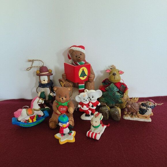 Vintage Christmas Animals Ornaments and Stocking Hanger Bundle Nine Items Lot - Picture 2 of 16